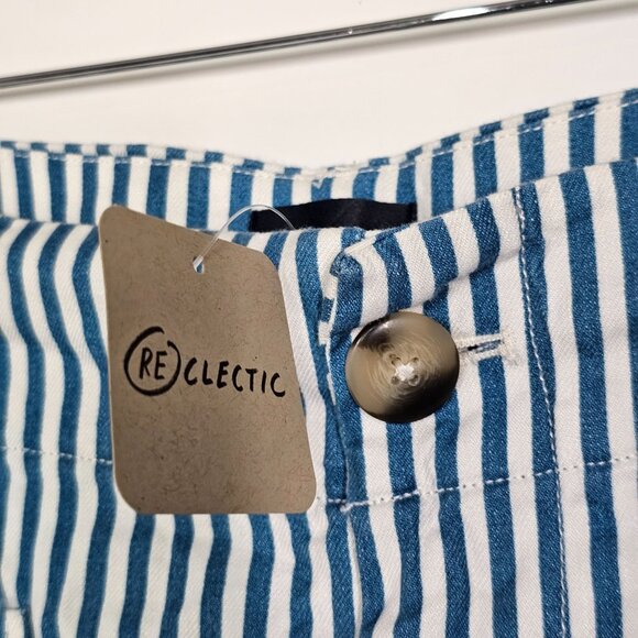 Anthropologie Maeve Colette Crop Linen Pants Wide Leg Blue Stripe 24W NWT - Picture 16 of 16